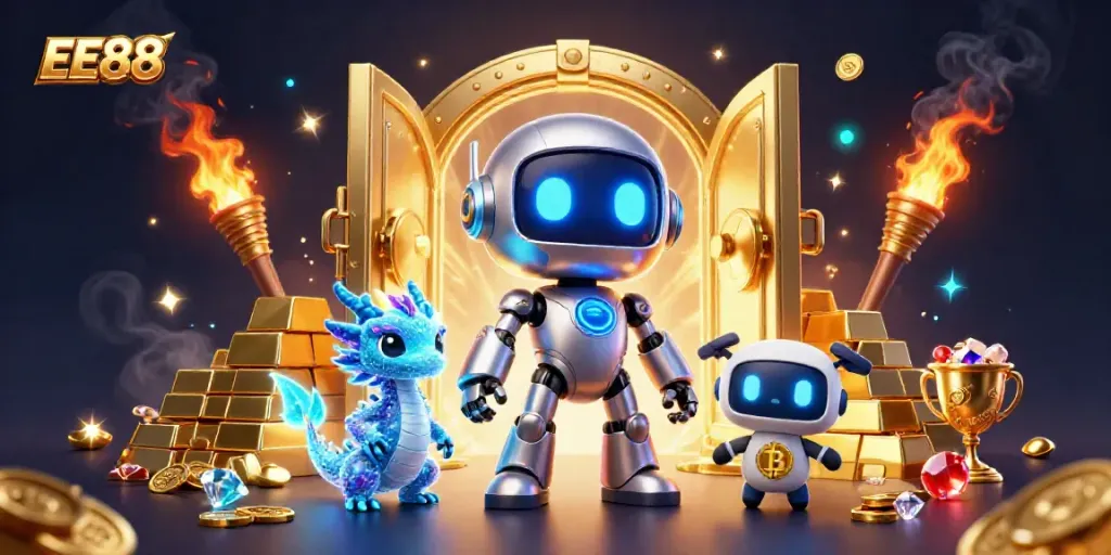 Engage with electrifying EE88 casino adventures through vibrant 3D illustrations filled with excitement.