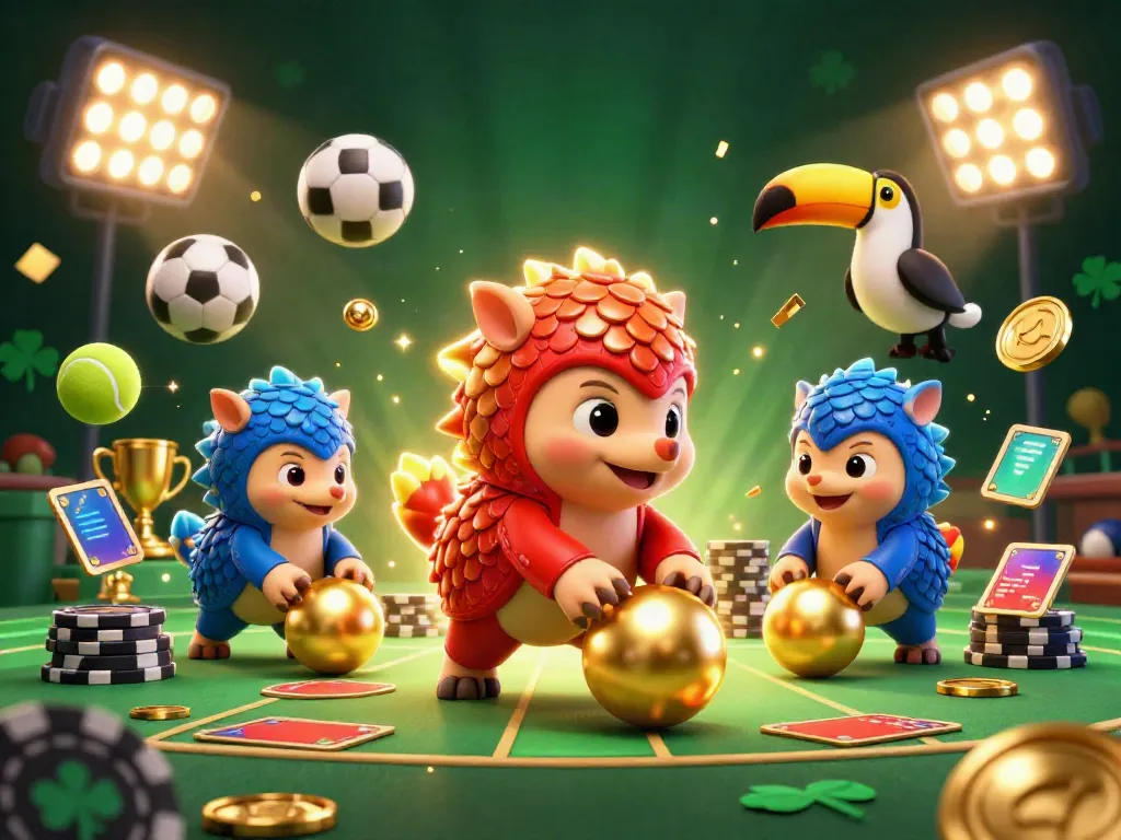 Engage in lively gambling action with uu88's unique pangolin characters rolling poker chips in an electrifying casino scene.