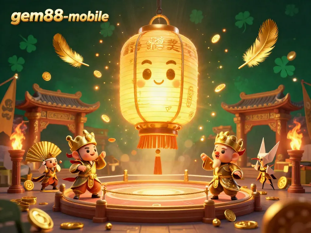 Experience thrilling opportunities at gem88-mobile with vibrant casino visuals and golden animated characters.