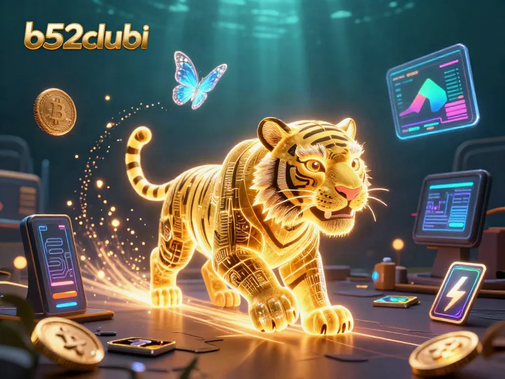 Engage with b52clubb's innovative digital casino using golden tiger and holographic butterflies.