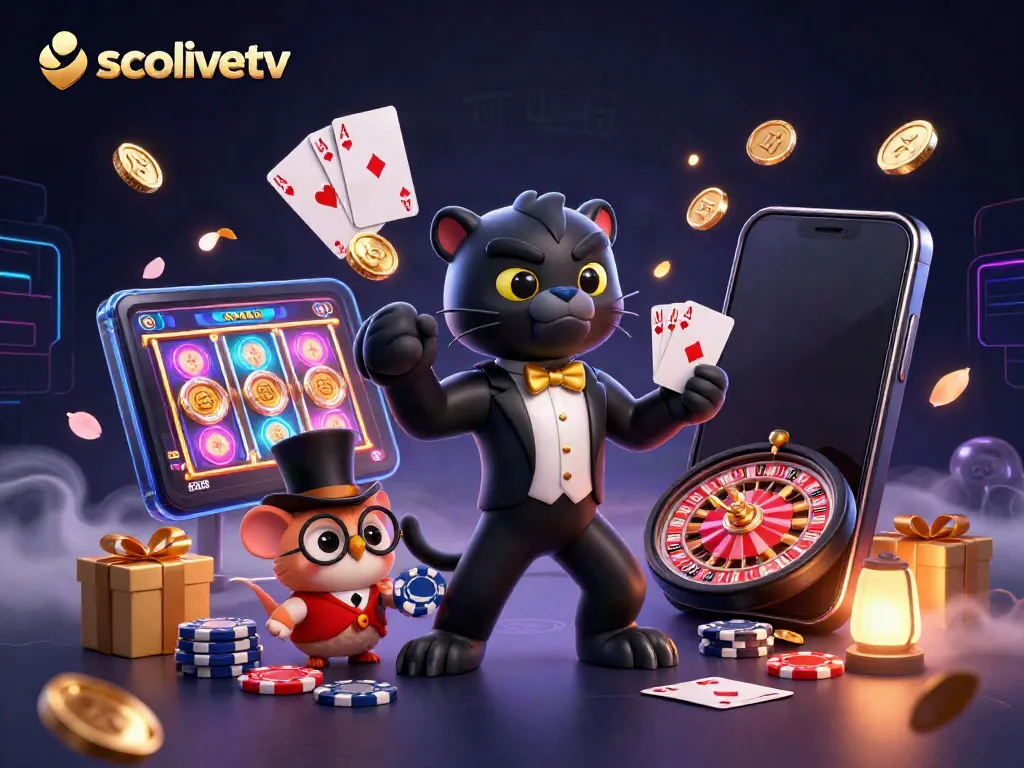 Experience thrilling moments with socolivetv through this vibrant 3D casino scene featuring stylish characters immersing in action.