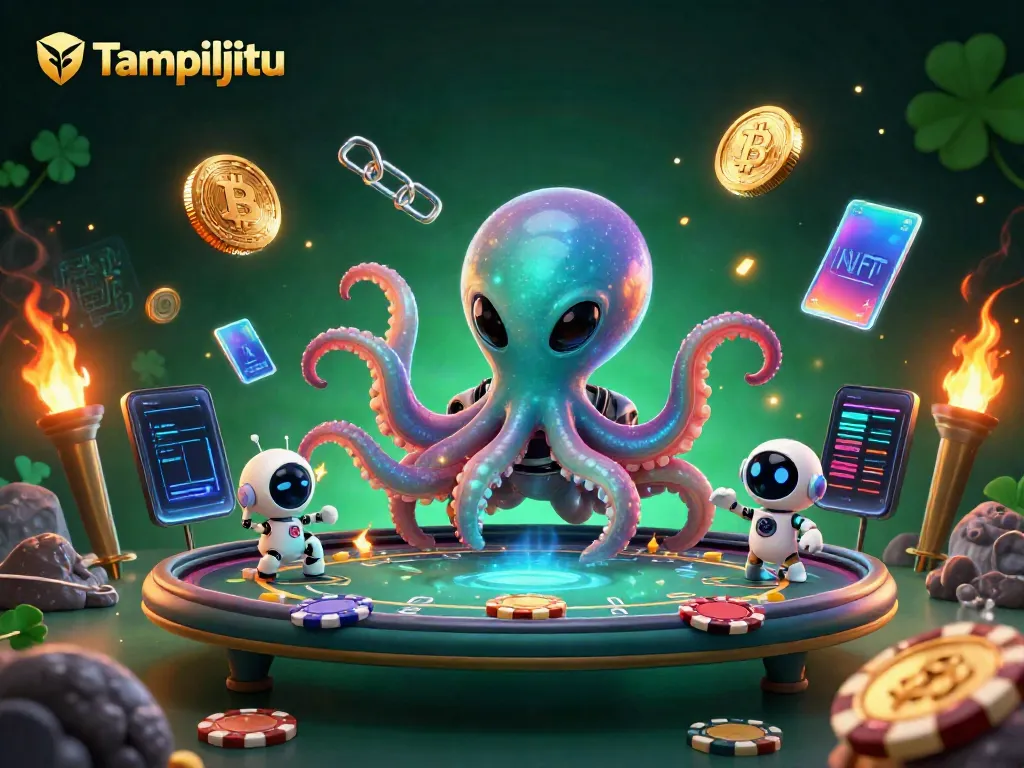 Engage with Tampiljitu's cosmic casino adventure featuring an alien octopus at a holographic poker table.