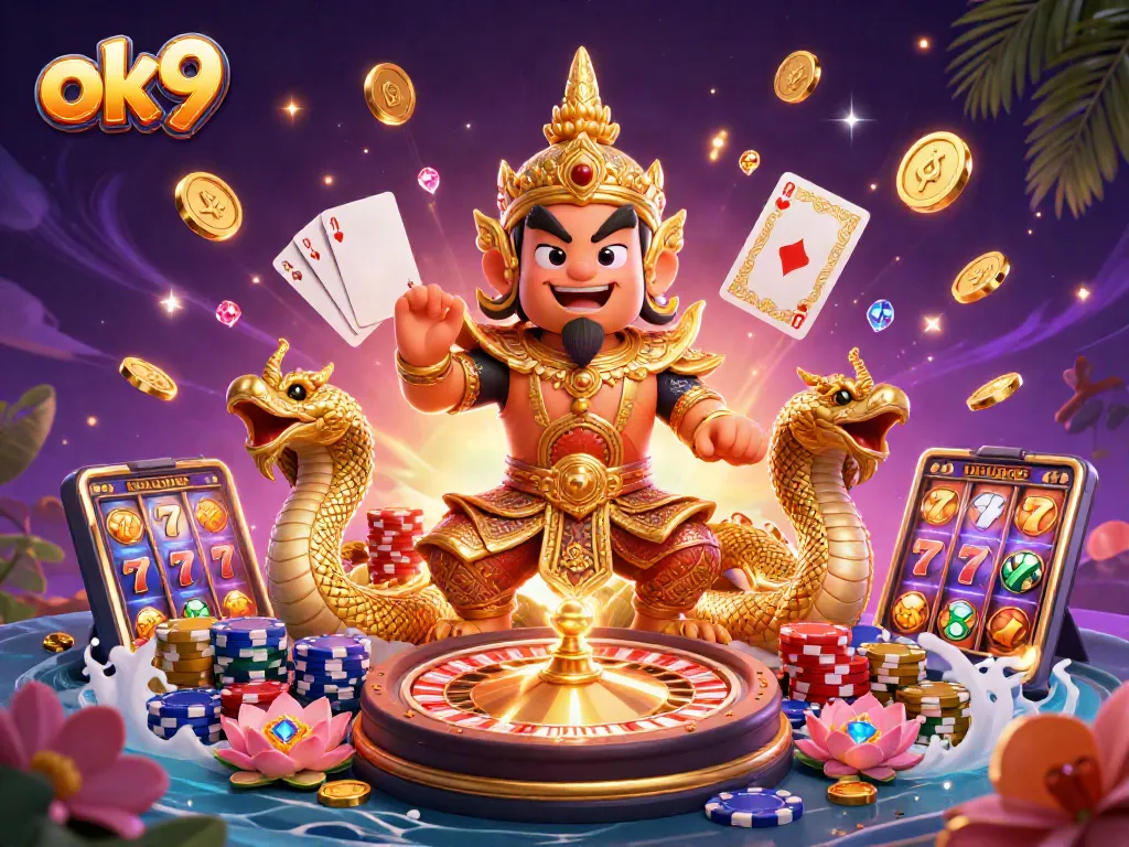 Spin the reels and win big with ok9's vibrant casino gaming scene featuring exciting elements.