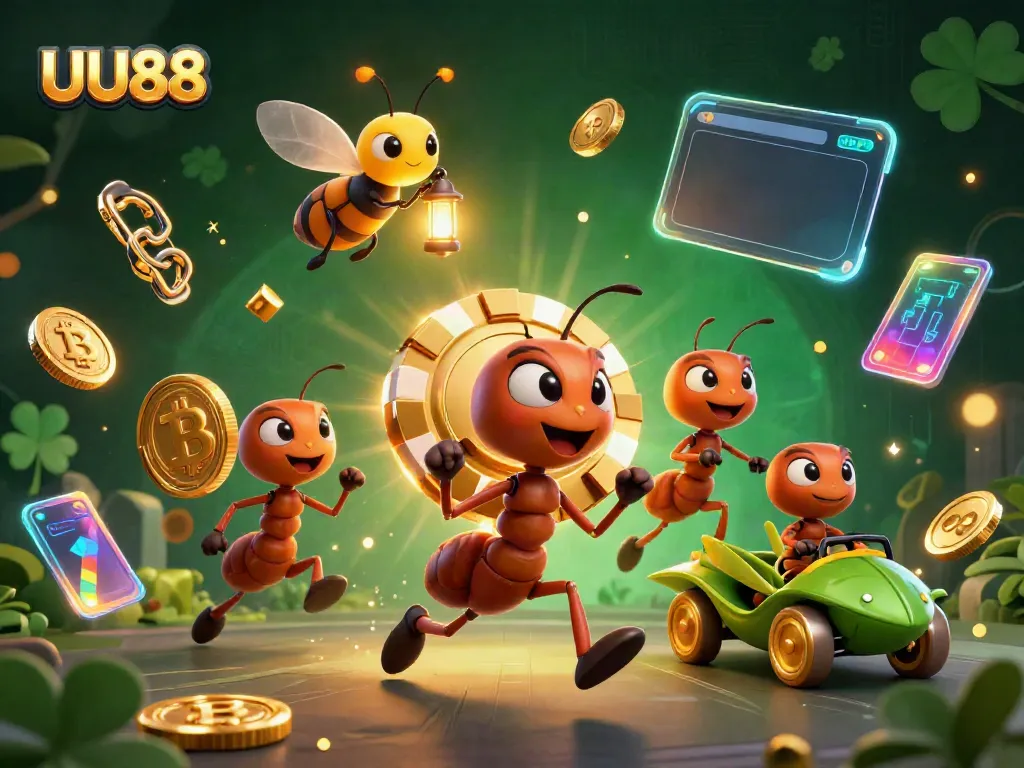 Engage with the thrill of UU88, as ants stealthily transport a giant poker chip through a dynamic casino world.