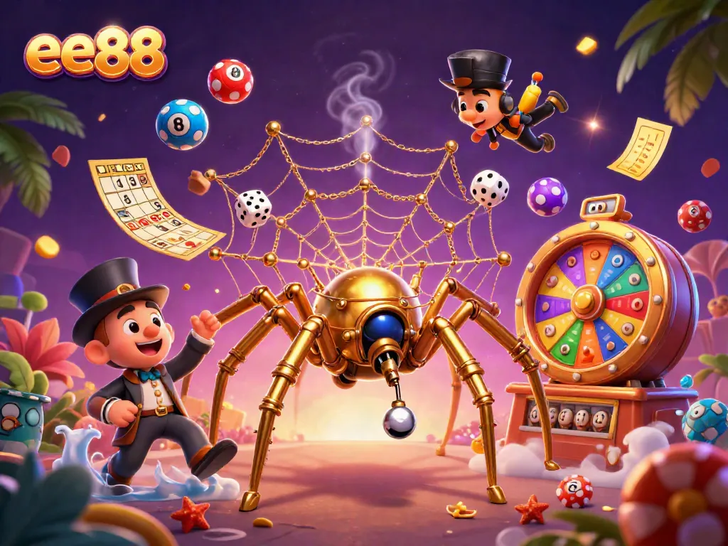 Experience thrilling gameplay at ee88, illustrated with vibrant characters and dynamic casino elements.