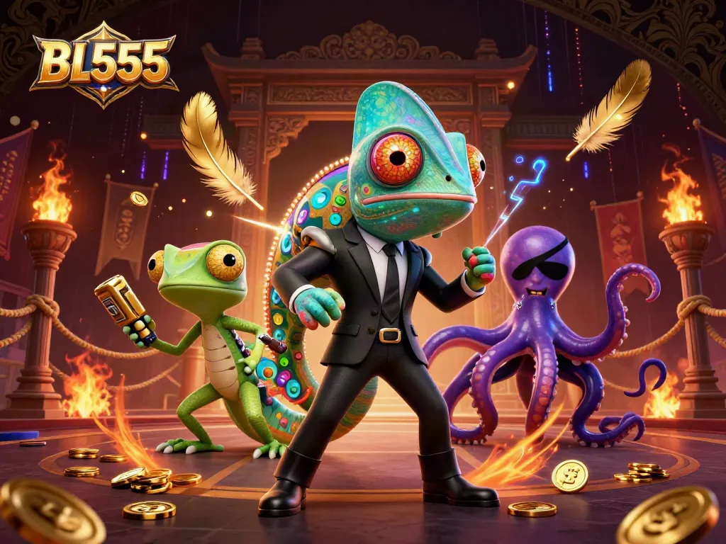 Experience thrilling adventures at BL555 where colorful characters engage in dynamic gambling excitement.