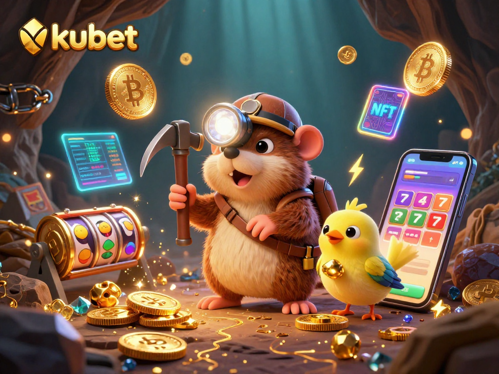 Experience kubet’s thrilling slot game with a treasure hunter mole mining crypto riches in this vibrant 3D scene.