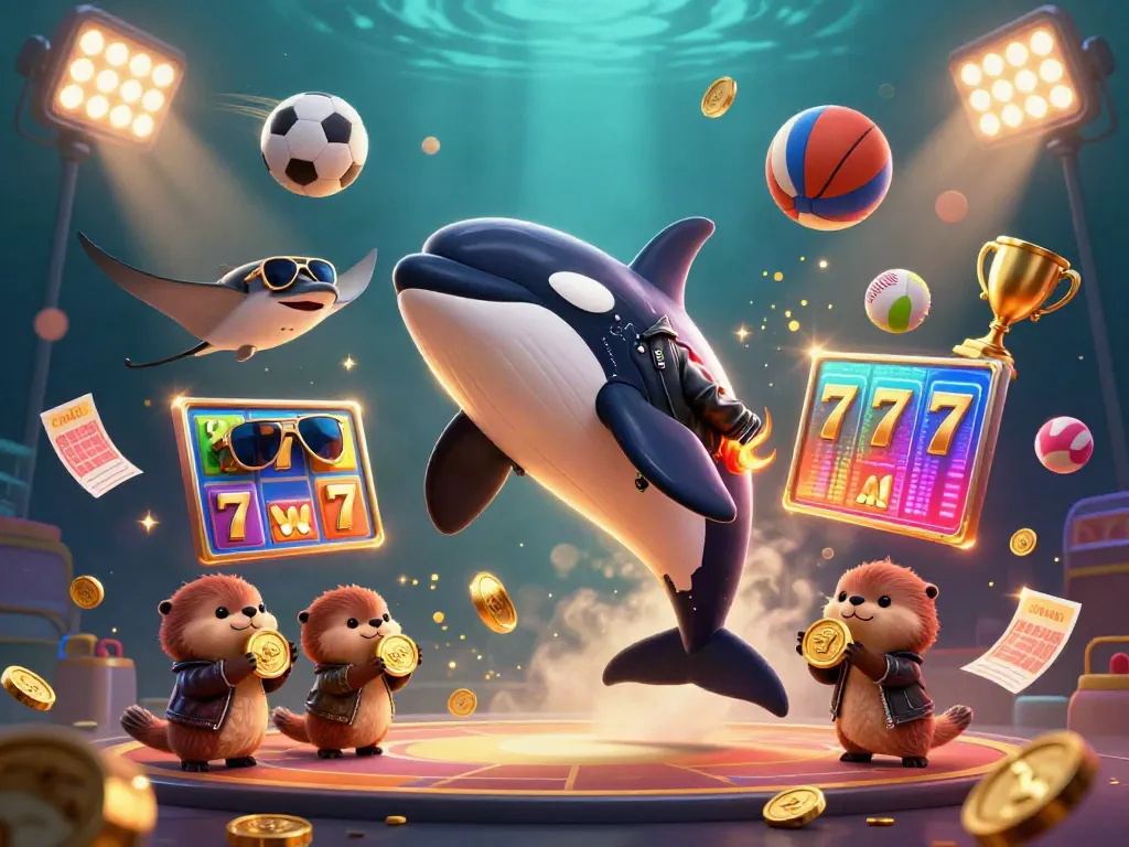 Experience the excitement of cm88 with otters and vibrant casino elements in this dynamic 3D scene.