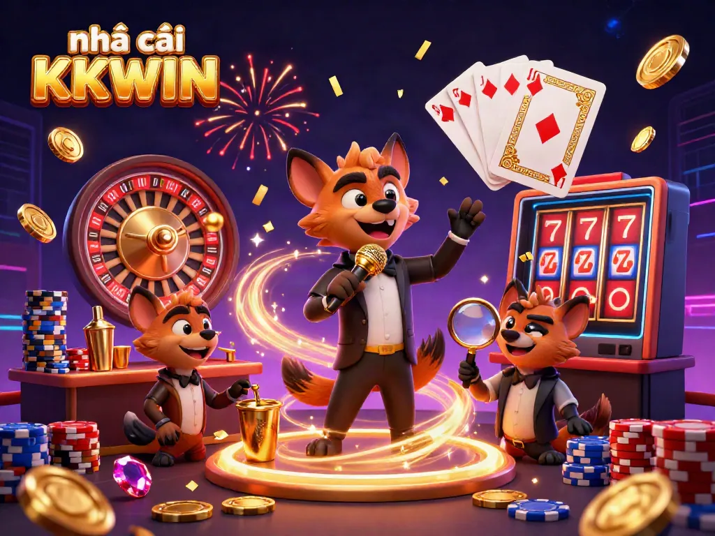 Experience the excitement at nhà cái KKWIN with a vibrant casino scene featuring hyenas in a comedy club atmosphere.