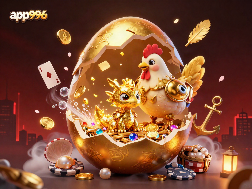 Engage with app996 featuring a golden dragon on poker chips amid a vibrant casino scene.