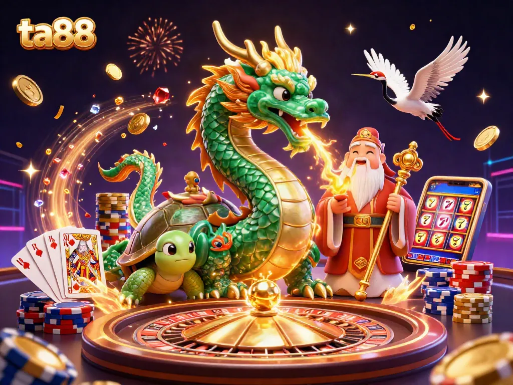 Experience thrilling action with ta88 as the jade dragon breathes golden fire in a vibrant casino scene.