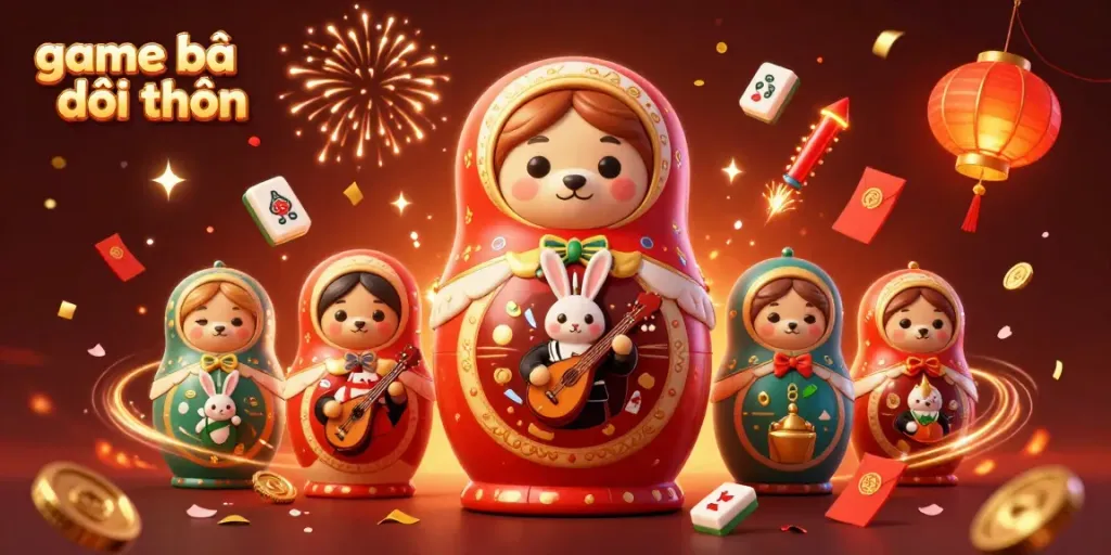 Experience the thrilling game bài đổi thưởng with festive casino elements and vibrant characters in a rich 3D scene.