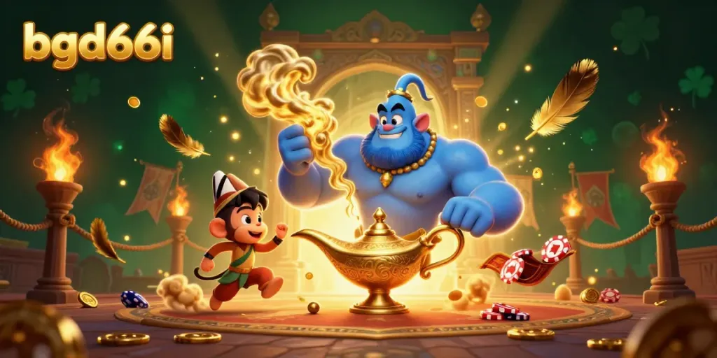 Experience excitement with bgd66i in a vibrant online casino scene featuring a genie and magical elements.