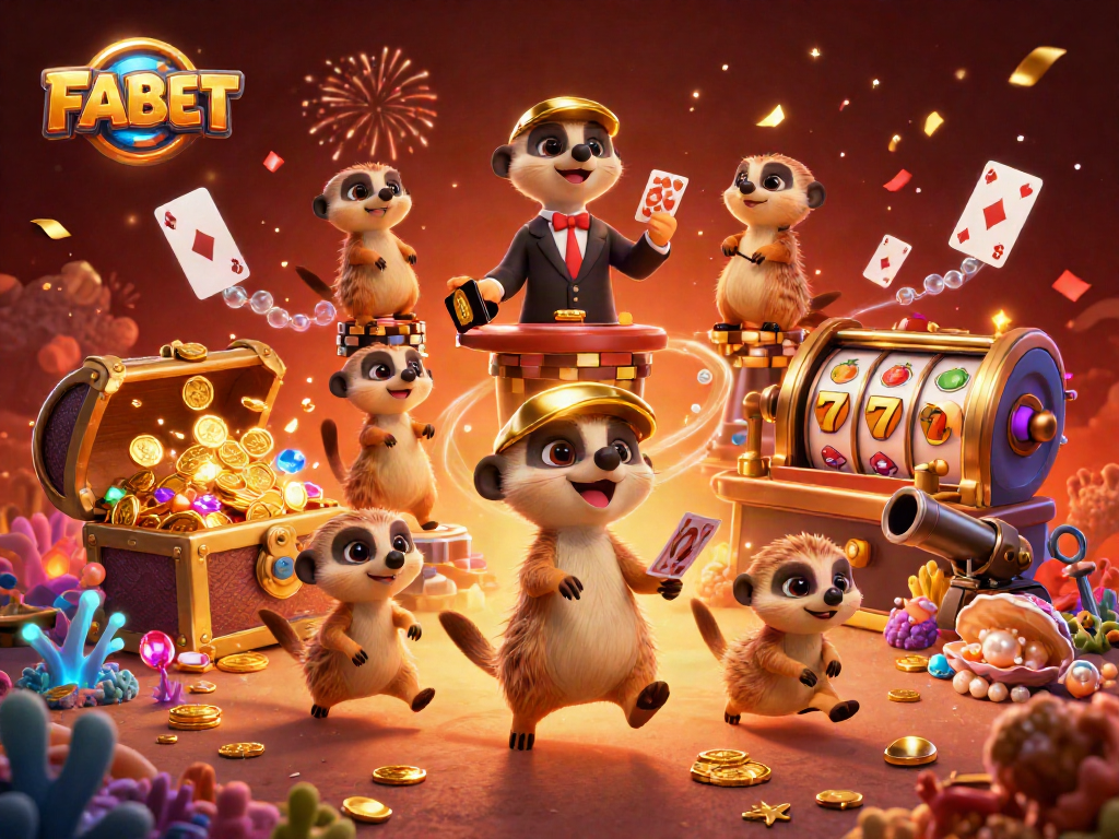 Experience the thrilling casino action with FABET as meerkats deal cards and celebrate wins.