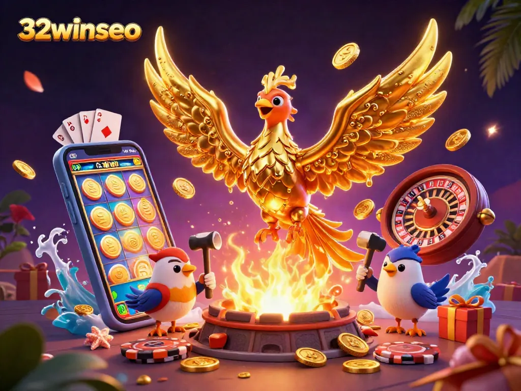 Experience the excitement of 32winseo with golden jackpots erupting from a magical scene.