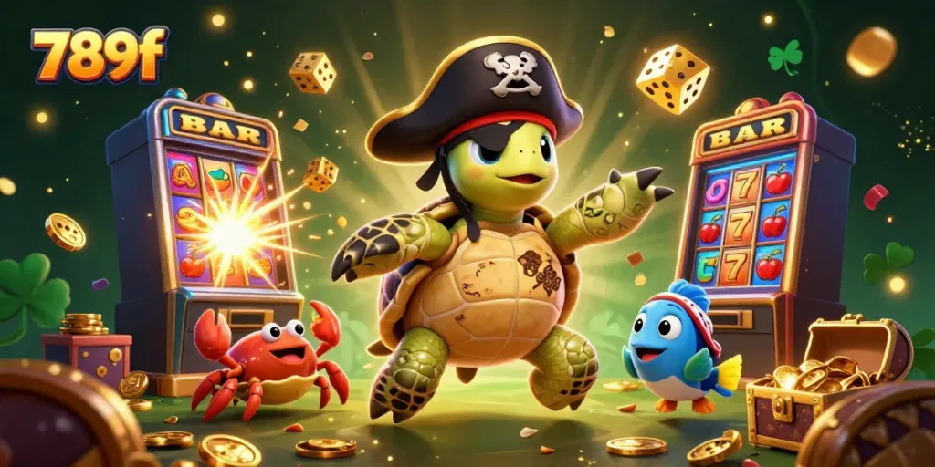 Experience the excitement of winning with 789f's vibrant casino-themed illustration featuring dynamic characters and golden treasures.